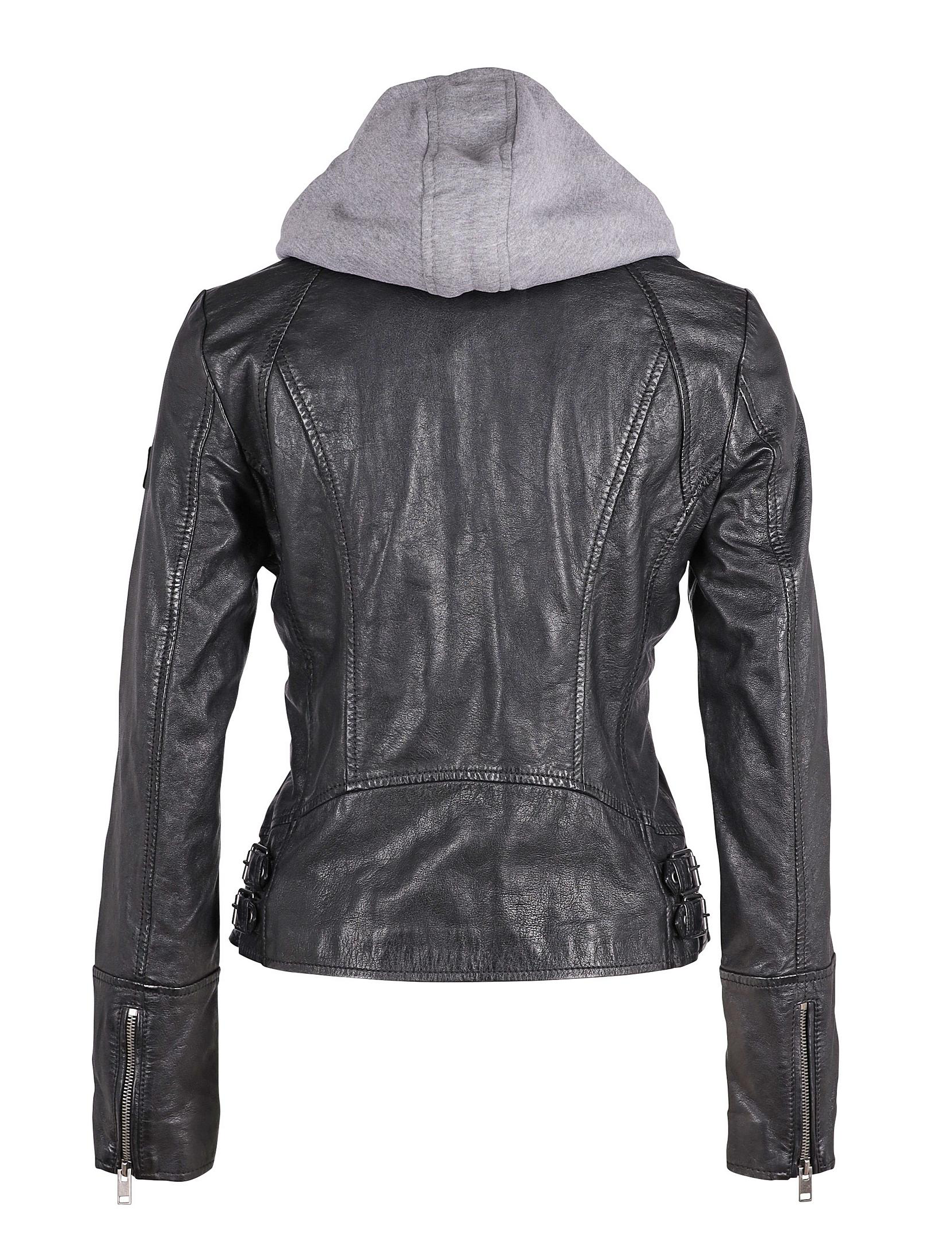 Nola Hooded Leather Jacket, Black