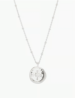 Compass Coin Necklace, Silver