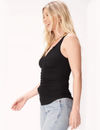 Helena Ruched Front Rib Tank, Black