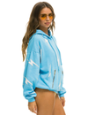 Bolt Stitch Repeat Relaxed Pullover Hoodie with Pocket Zipper, Sky/White