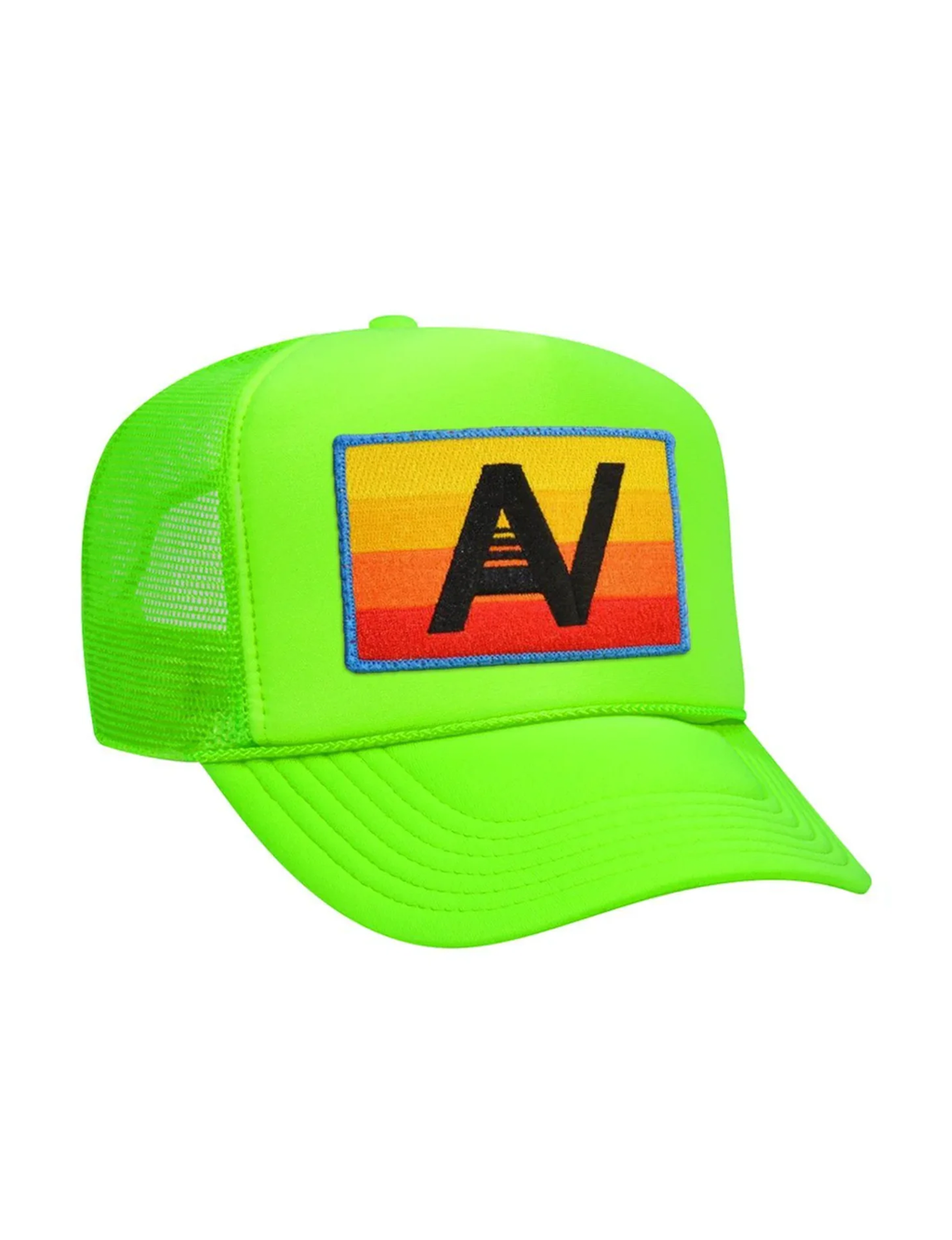 Logo Rainbow Vintage Low Rise Trucker Hat, Neon Green