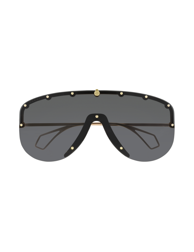 Gucci Studded Mask Sunglasses, Gold/Grey