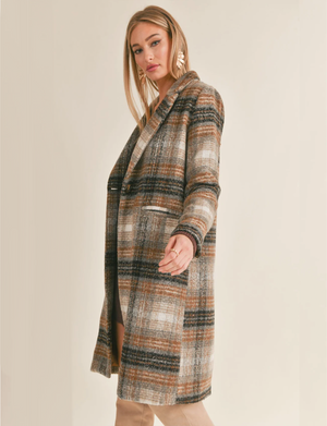 Delphi Plaid Coat, Charcoal Multi