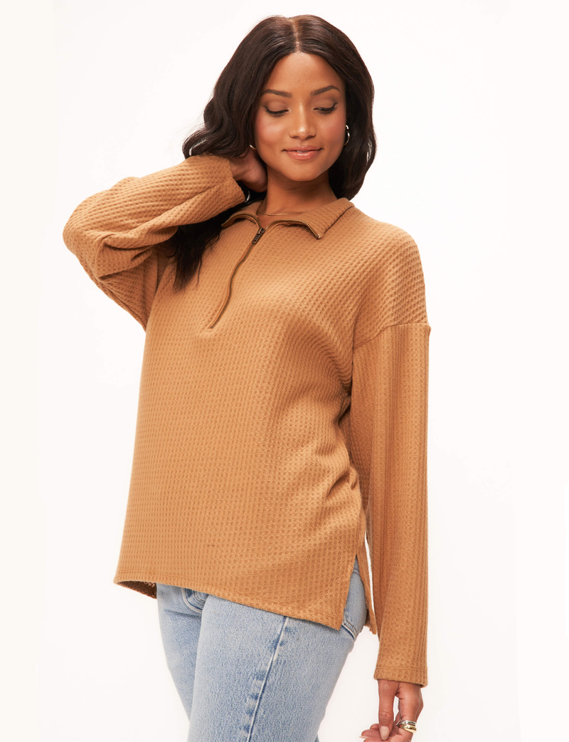 Last Kiss Cozy Half Zip Tunic, Caramel